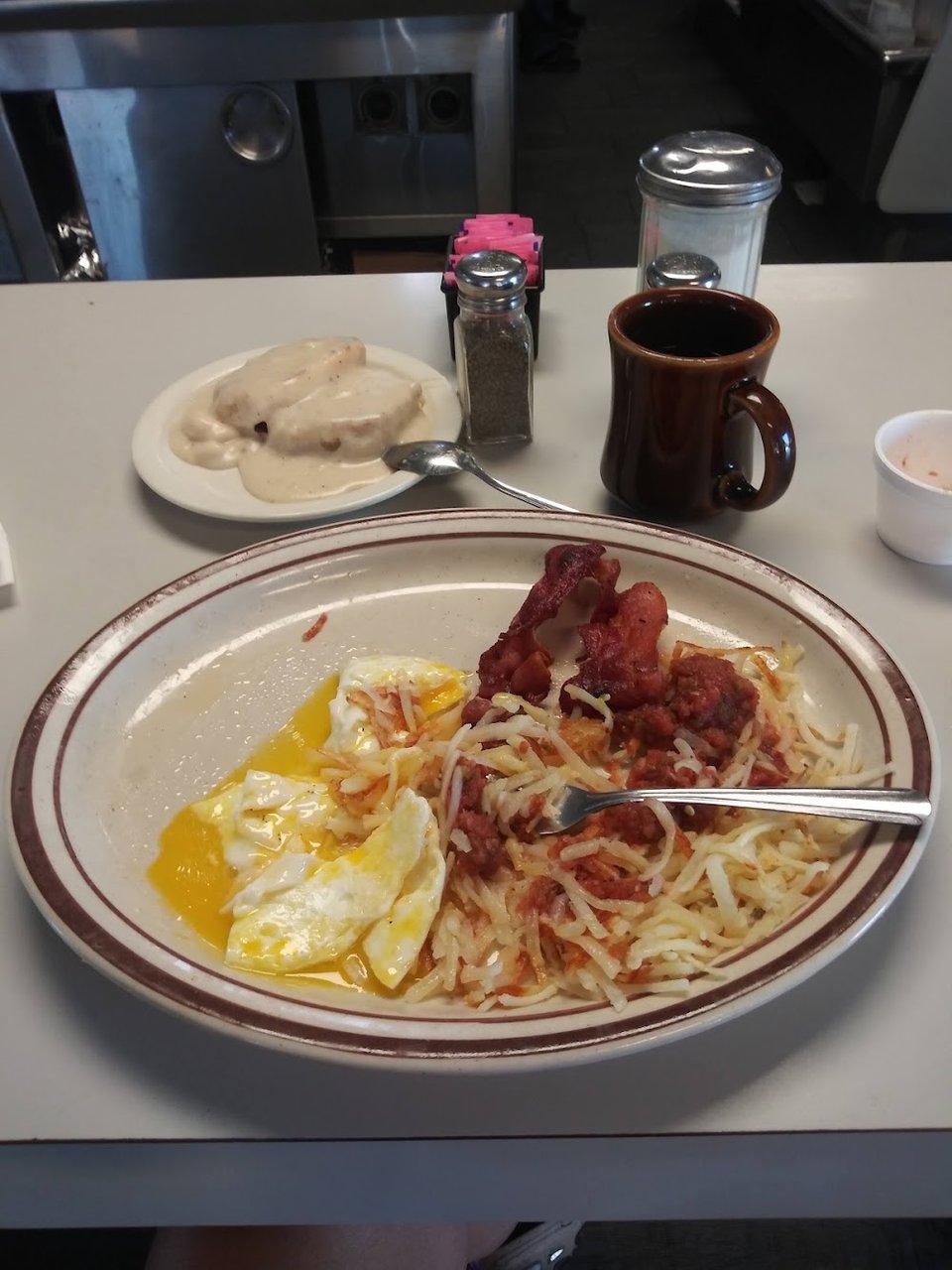 Over Easy Eggs Hash Browns Bacon