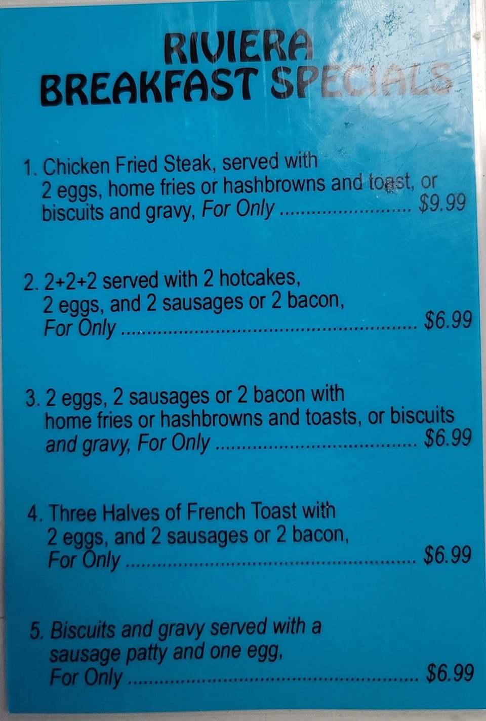 American comfort food choices on a restaurant menu.