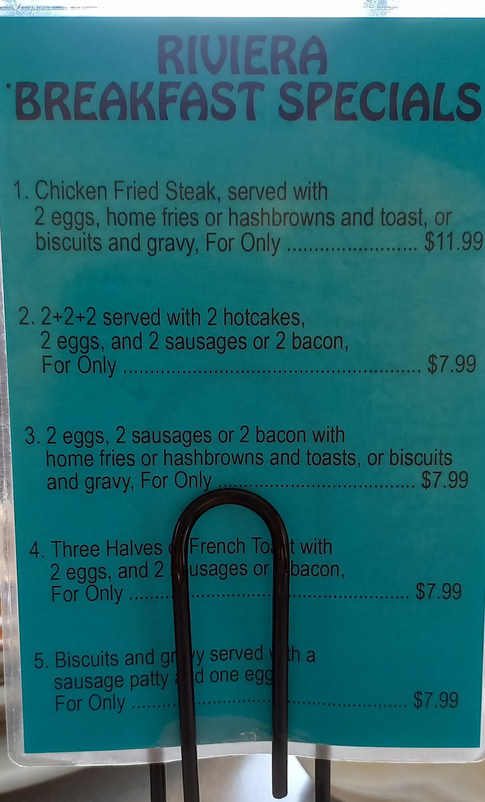 Menu page featuring chicken fried steak and french toast.